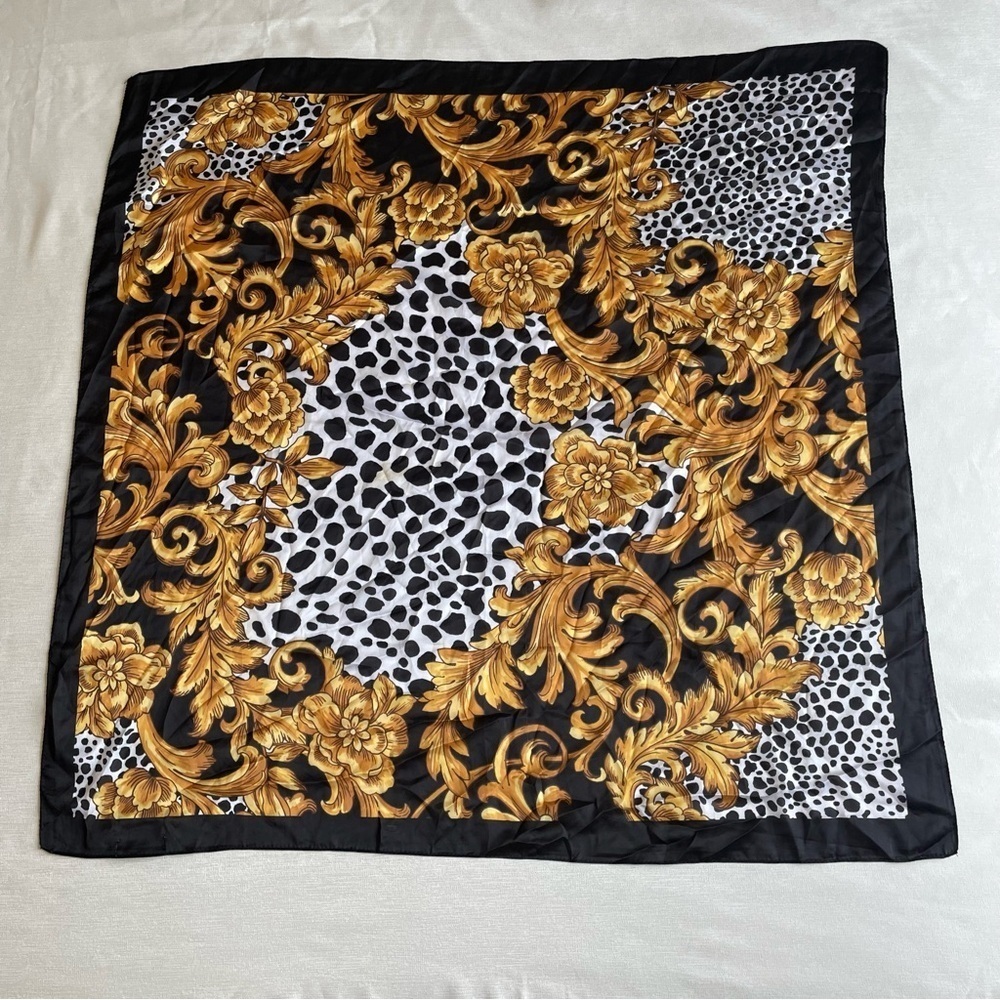 New York & Company Black and Yellow Floral Scarf